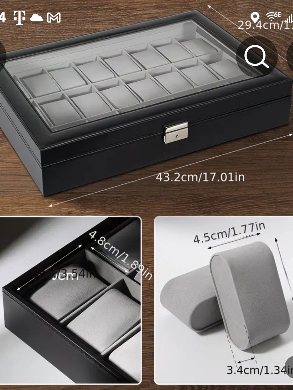 Classic Brown Faux Leather Watch Box -24 Slot Display Case (Watches Not Included - Picture 4 of 4